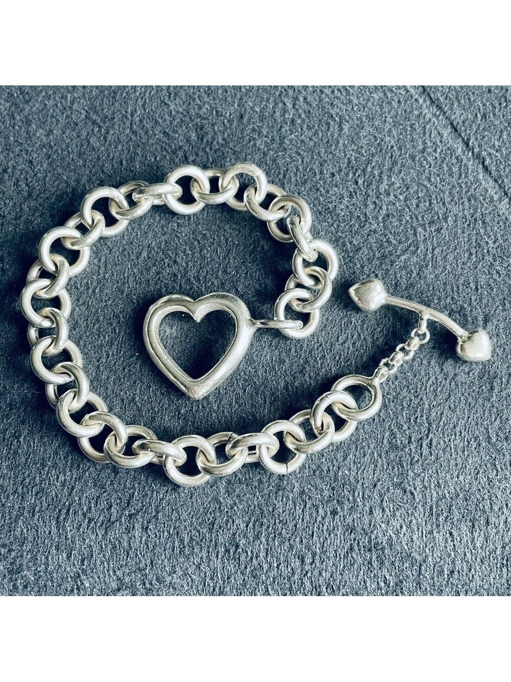 Italian Heart Charm Tag Sterling Silver Toggle Chain Bracelet